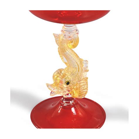 Fish Stem Red Glass Goblet .